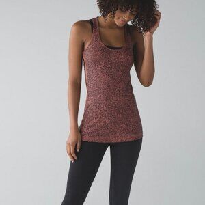 Lululemon Cool Racerback Tank Bubbles Sunny Coral Deep Coal